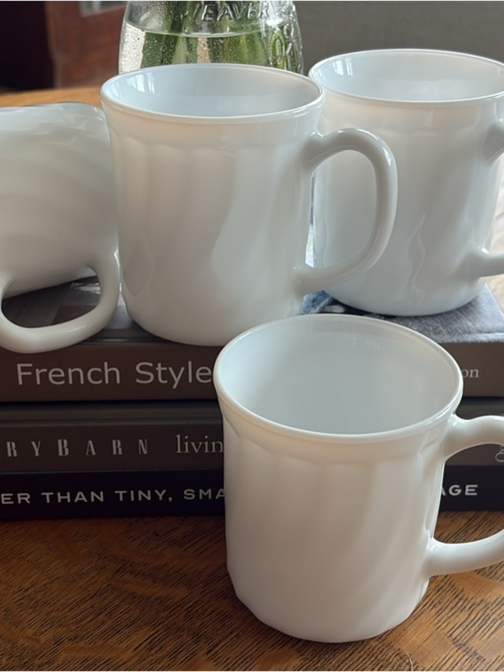 Vintage Arcopal white milk glass mugs set of 4